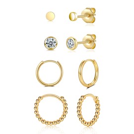 WOVEE Earrings Set Stud Earrings Round Cubic Zirconia Ball & Hoop Earrings, Silver 925 Gold Cubic Zirconia, Women, Men, Girls, 3 mm / 4 mm / 10 mm / 12 mm, Cubic Zirconia