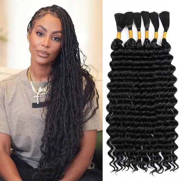Deep Wave Bulk Hair for Braiding 22 Inch 6 Bundles