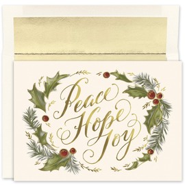 Masterpiece Studios Holiday Collection 18-Count Boxed Christmas Cards With Foil-Lined Envelopes, 7.8" x 5.6", Peace Hope Joy (941400)