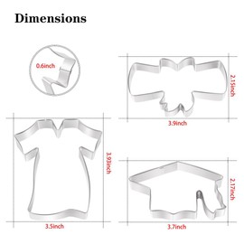 Graduation Cookie Cutters Set 3 Pieces, Stainless Steel Graducation Cap Cookie Cutter, Diploma, Graduation Gown Dress Cookie Cutter for Graduation Celebration Party