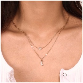 Cimenexe Bohemian Layered Star Moon Choker Necklace Crystal Moon Pendant Necklace Gold Star Necklace Chain Crescent Moon Necklace Jewellery for Women and Girls