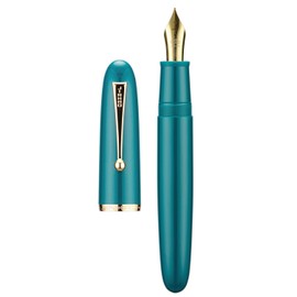 Jinhao 9019 Fountain Pen, Dadao Series #8 Heartbeat Fine Nib, Lake Blue Acrylic Barrel with Golden Clip Big Size Writing Pen
