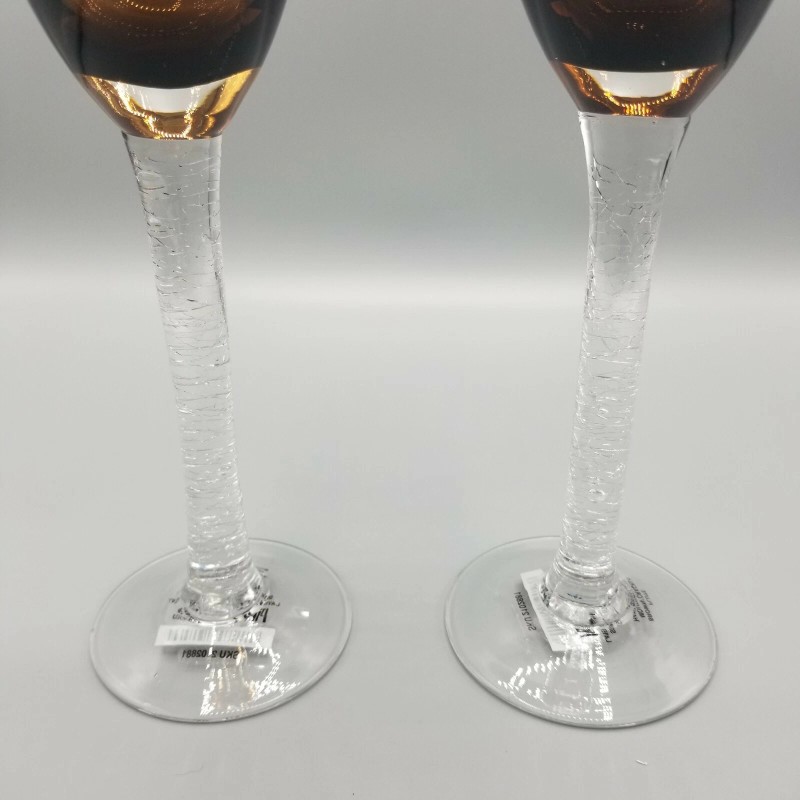 Pier 1 Crackle Glass Brown SET of 2 Champagne Flutes