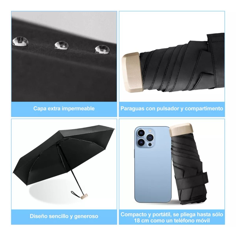 Kirotla Paraguas De Bolsillo Plegable Sombrilla Para Playa Paraguas