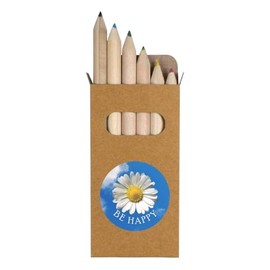 Azeeda 6 x 'Be Happy' Short 85mm Pencils/Coloured Pencil Set (PE00067252)