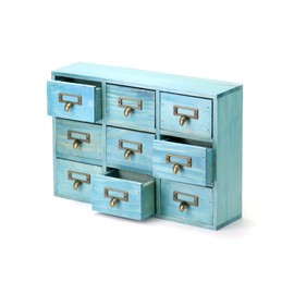 QWORK Desk Drawer Organizer, Wooden Vintage Apothecary Cabinet with 9 Drawers, Home Office & Tea & Dresser Bedroom Organization and Storage, Traditional Apothecary Cabinet, Blue