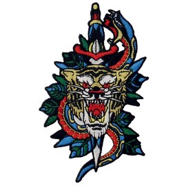 Snake Tiger and Dagger Patch Embroidered Badge Iron On Sew On Emblem