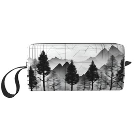 OLUSENMO Minimalist Forest Mountain Art Makeup Bag Compact & Durable Travel Cosmetic Bag Organizer Oxford Fabric Multi-Purpose Storage Perfect for Travel, Gym, Daily Use
