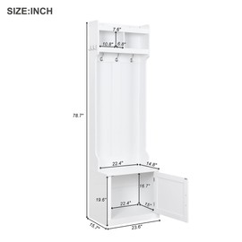 Merax Slim Hall Tree with Storage Bench and Shelves for Entryway, Multi-Functional Hallway Shoe Cabinet with Coat Rack, White