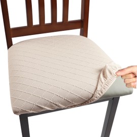 Yikko Chair Seat Covers, High Density Plaid Jacquard Ekedalen Seat Covers for Dining Room, Bar, Wedding Party Decor, Stretchy Washable Chair Seat Cushion Protector (4, Beige)