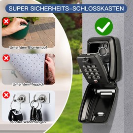 Tuocal Key Safe with Number Code, Wall Mounted Key Box with 12 Digit Key Safe Large Key Safe Outdoor Key Box with Waterproof Cover for Home, Garage, Office, School