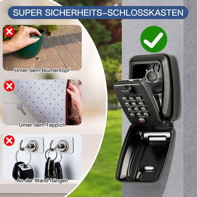 Tuocal Key Safe with Number Code, Wall Mounted Key Box