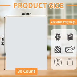 Plastic Flat Open Poly Bags, 18 x 24 inch Clear Plastic Bags, 30 Count Reusable Flat Open Storage Bags for Proofing Bread, Dough,Packaging, Storage Clothes, Craft, Gift - 2.36 Mil Thick