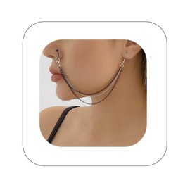 Kenjudess Gothic Black Chain Tassel Nose Ring Nose to Ear Hook Pierced Septum Hoop Ring Punk Hip Hop Party Nose Accessories for Women