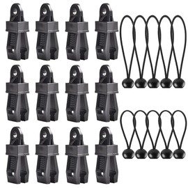 12 x tarpaulin clips, heavy duty with 10 x tarpaulin tensioners with ball, camping, tent clip, tarpaulin clips, linoleum clip, tent clips, plastic, tarpaulin
