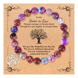 QWNHONEY Sister in Law Birthday Gifts Mothers Day Valentine's Day Anniversary Thanksgiving Day Colorful Imperial Jasper Stone Tree of Life Bracelet