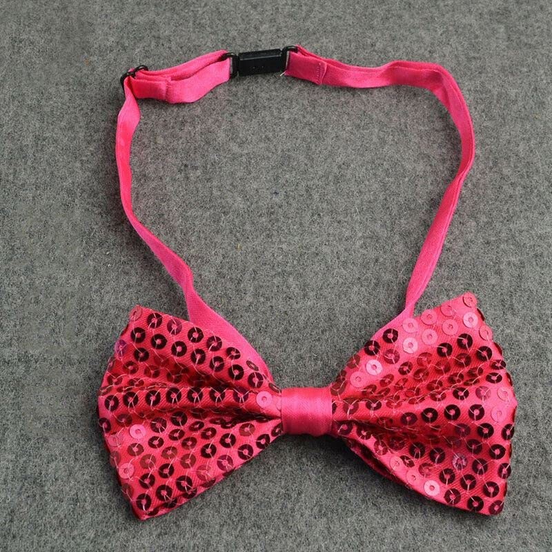 Dark Pink Mens Sequin Polyester Fancy Dress Bow Tie 15