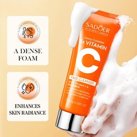 UZTUZT SADOER Vitamin C Face Cleanser with Niacinamide & Hyaluronic Acid C Gentle Pore Refining Daily Wash for Oily & Dull Skin, Clear, Radiant Hydrated Complexion, Oil Balancing (2X Essence + 1x Toner)