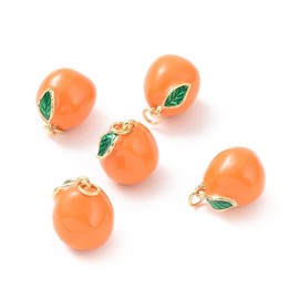DanLingJewelry 5pcs Coral Orange Brass Enamel 3D Fruit Charms for DIY Jewellery Making