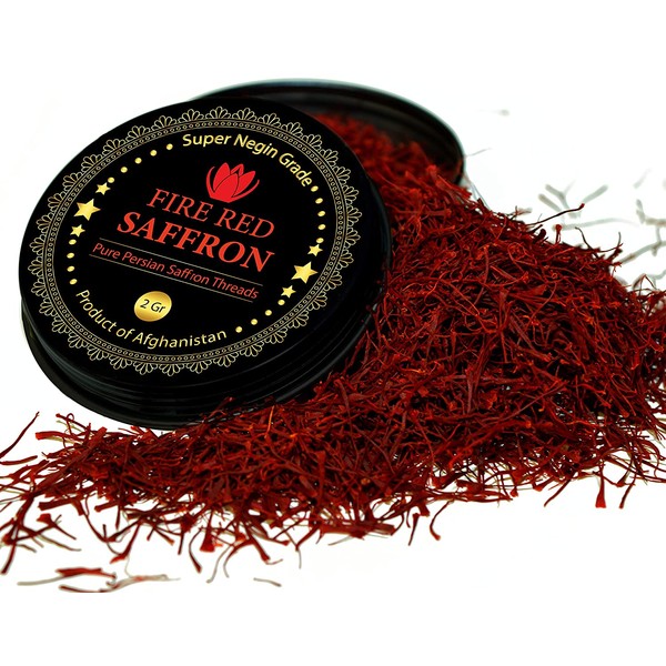 Premium Saffron Threads, Pure Red Saffron Spice Threads | Super Negin Grade | Highest Quality and Flavor | For Culinary Use Such as Tea, Paella Rice, Risotto, Tachin, Basmati, Rice (2 Grams)