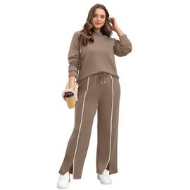 WIHOLL 2 Piece Sets for Women Fall Teacher Outfits Dressy Casual Lounge Pants Womens Fashion Clothing Brown S