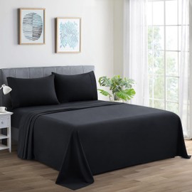 Marina Decoration 600 Thread Count Ultra Soft Deep Pocket Hotel Standard Solid Bedding Long Staple Percale Cotton All Season 3 Pieces Sheet Set with 1 Pillowcase, Black Color Twin/Single Size