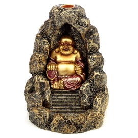 Puckator Chinese Buddha Backflow Incense Burner - Home Zen Meditation Decor Accessories - Incense Waterfall Cone Burner - Spiritual Feng Shui Gothic Goth Relaxation Gifts Gift - Desk Ornaments
