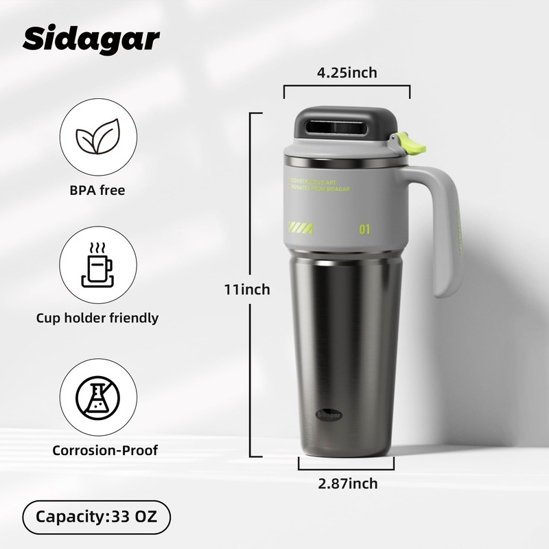 32 oz Insulated Tumbler with Push-button Lid and Handle, Grey