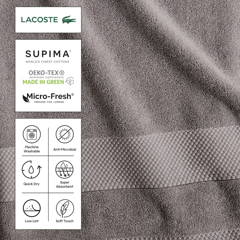 Lacoste Heritage Supima Cotton Hand Towel, Meteorite, 16" x 30"