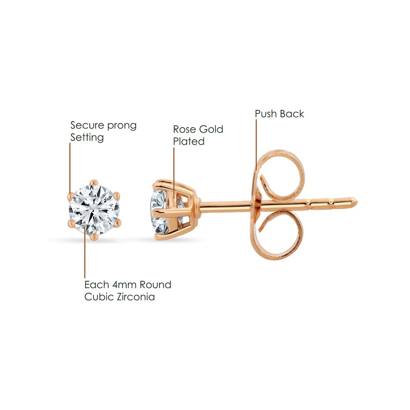 DIAMMERA Women's 14K Rose Gold Plated 4mm Round Cubic Zirconia