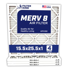 Filter King 15.5x25.5x1 Air Filter | 4-PACK | MERV 8 HVAC Pleated A/C Furnace Filters | MADE IN USA | Actual Size: 15.5 x 25.5 x .75"