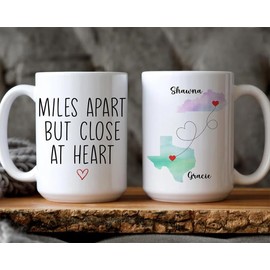 Miles Apart But Close At Heart Mug, Long Distance State To State Mug, Custom Long Distance Friendship Mug, Friendship Gift, Moving Away Mug
