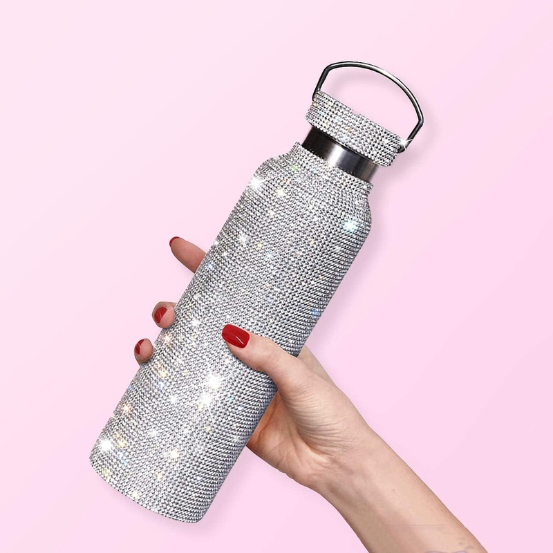 TISHAA Bling Dazzling Stylish Rhinestone Refillable Reusable Stainless Steel Water
