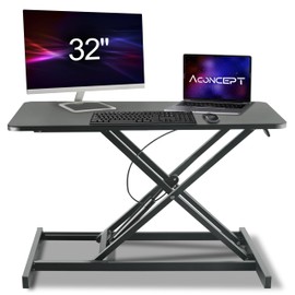 Aconcept 32" Standing Desk Converter - Gas Lift to 20" Height, Dual Monitor and Laptop Workstation, Pre-Assembled Adjustable Height Sit and Stand up Desk Riser, Black