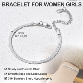 GoldChic Women's Bracelet 316L Stainless Steel Flat Snake Chain Bracelet in 3 mm/5 mm Minimalist Flat Snake Bracelet Women's Bracelet without Pendant in Silver/Gold/Black/Rose Gold with 16 cm Chain,