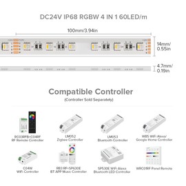 BTF-LIGHTING IP68 Waterproof Outdoor RGBW LED Strip 5050SMD RGB+Warm White(3000K-3500K) 4 Color in 1 DC24V 16.4ft 5m 60LED/m Multi-Colored Light White PCB Can Work Outdoor(No Adapter or Controller)