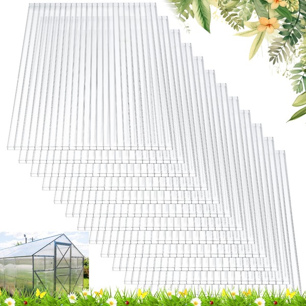 12 Pack Polycarbonate Greenhouse Panels Polycarbonate Sheets Waterproof UV Protected Reinforced Cold Flexible Strong Impact and Shatterproof Panel for Greenhouse (4' x 2' x 0.16'')