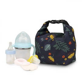 Insulated Breastmilk Cooler Bag - Reusable Milk Bottle Bag Kids Snack Bag Baby Pacifier Pack with Detachable Buckle for Diaper Bag Baby Stroller (Small, Yellow Flower)