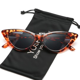 YOSHYA Retro Vintage Narrow Cat Eye Sunglasses for Women Clout Goggles Plastic Frame (Leoaprd Grey + Red Grey)