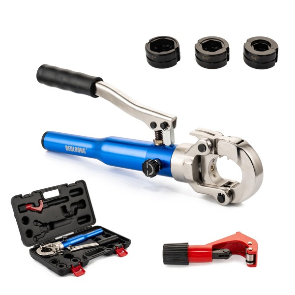 REDLOONG Copper Tube Fittings Hydraulic Pipe Crimping Tool with 1/2",3/4"