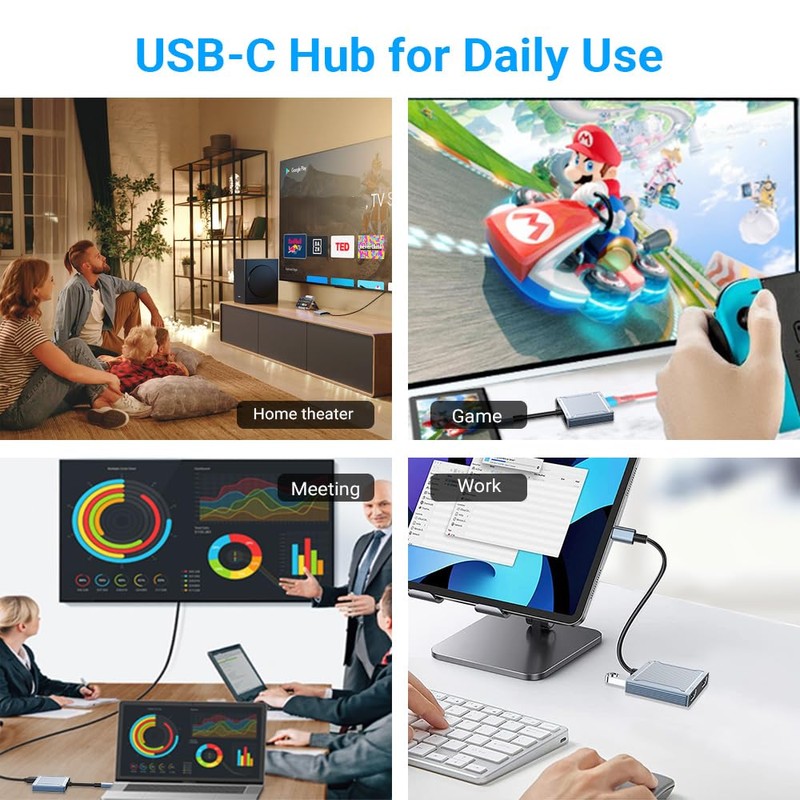 Azhizco Dual HDMI Adapter USB C Hub, Triple Display USB
