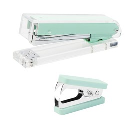 Clear Acrylic Stapler Mint Green Desktop Staple Remover Tool for Standard 24/6 or 26/6 Staples, Acrylic Office Desk Accessories for Women (Mint Green)