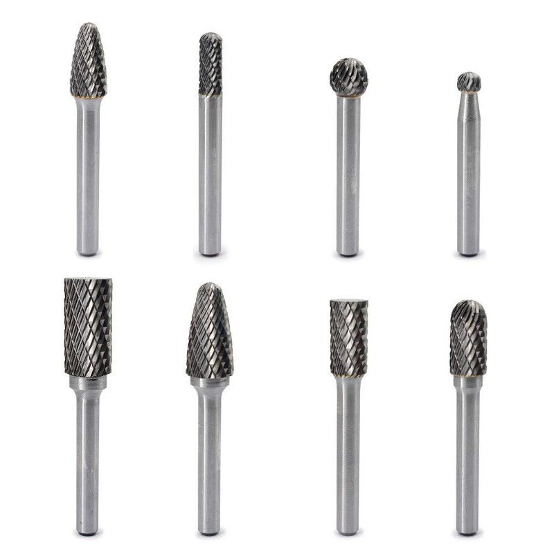 Carbide Burr Set 8pcs 1/4 Inch Shank Diameter Double Cut