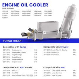 926-876 926-959 3.6l Aluminum Oil Filter Housing Engine Oil Cooler For 2011-2016 Dodge Journey Charger Challenger Grand Caravan Durango Avenger Ram Jeep Wrangler Cherokee Chrysler 200 300 Town Country