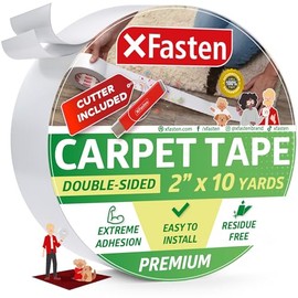 XFasten Cinta Adhesiva de Doble Cara para Alfombras de Área, 2 Pulgadas x 10 Yardas con Mini Cortador – Cinta Adhesiva Antideslizante de Servicio Pesado para Alfombras, Funciona como Sujetador de