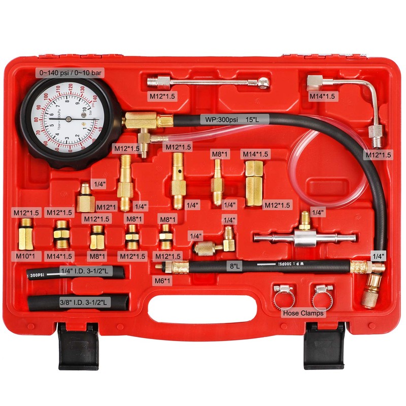 YSTOOL Fuel Pressure Tester Gauge Kit 140PSI Automotive Engine Injector