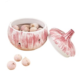 Acaino Ceramic Garlic Pot Garlic Storage with Lid and Ventilation Holes Garlic Container for Kitchen Counter Decor (Red)