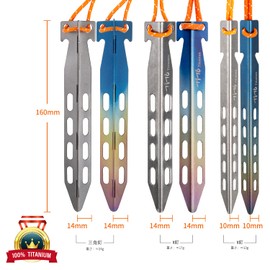 TiTo V-Shaped Titanium Alloy Tent Pegs, 0.5 x 6.3 inches (14 x 160 mm), 0.4 x 6.3 inches (10 x 160 mm), Y-shaped Pegs, Lightweight, Portable, Durable, For Hard Soil, Sand, Grassland, Tarp Pegs,
