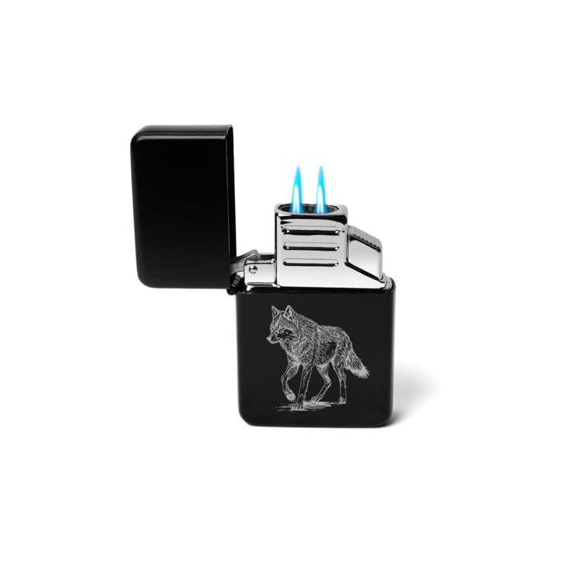 Dual Flame Torch Lighter Wolf (Black)