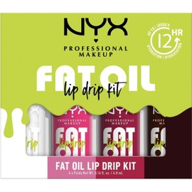 NYX Professional Makeup Moisturising Lip Gloss, Intense Shine, With Thick Applicator and Nourishing Oils, Fat Oil Lip Drip, Set of 4, Colours: My Main, News Feed, Status Update, Missed Call
